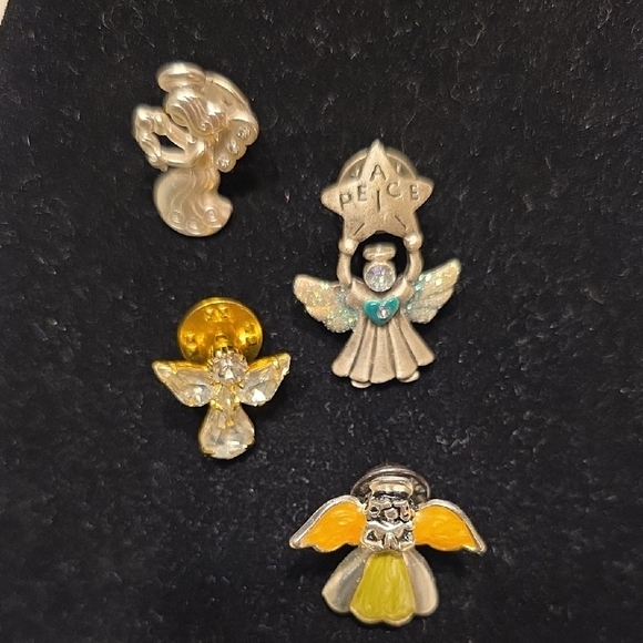 Source Unknown | Jewelry | 4 Angel Pins Green And Yellow Enamel Crystal ...